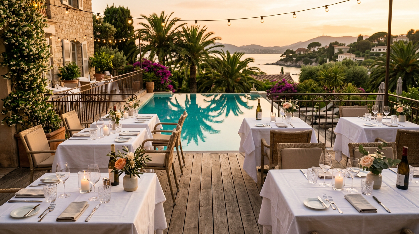 Terrasse du bar à tapas La Paillote Paradise avec vue sur la piscine